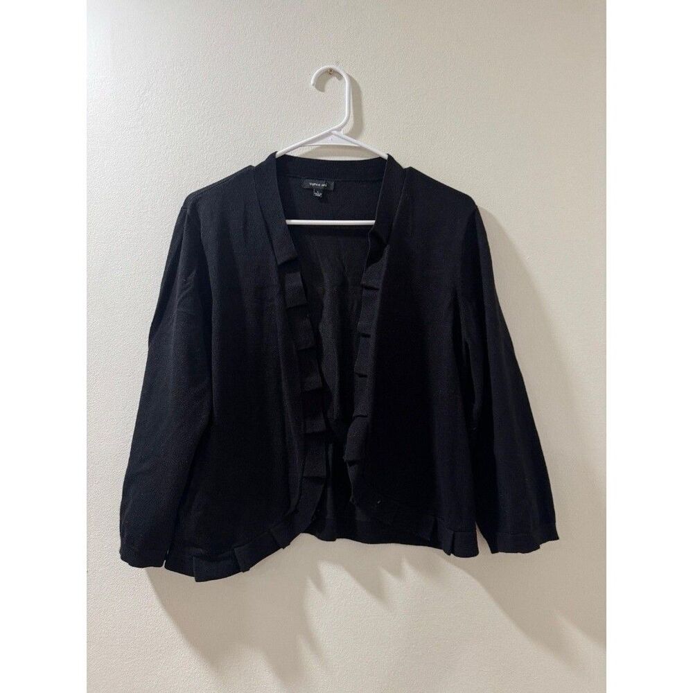 Verve Ami Cropped Cardigan Sweater Shawl Collar Ruched Lg Slv Black Size Large